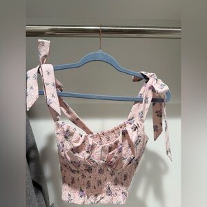 Floral Pink Crop Top with Bow Straps